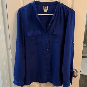 Royal Blue Anne Klein Long Sleeve with Rollup Button Sleeve